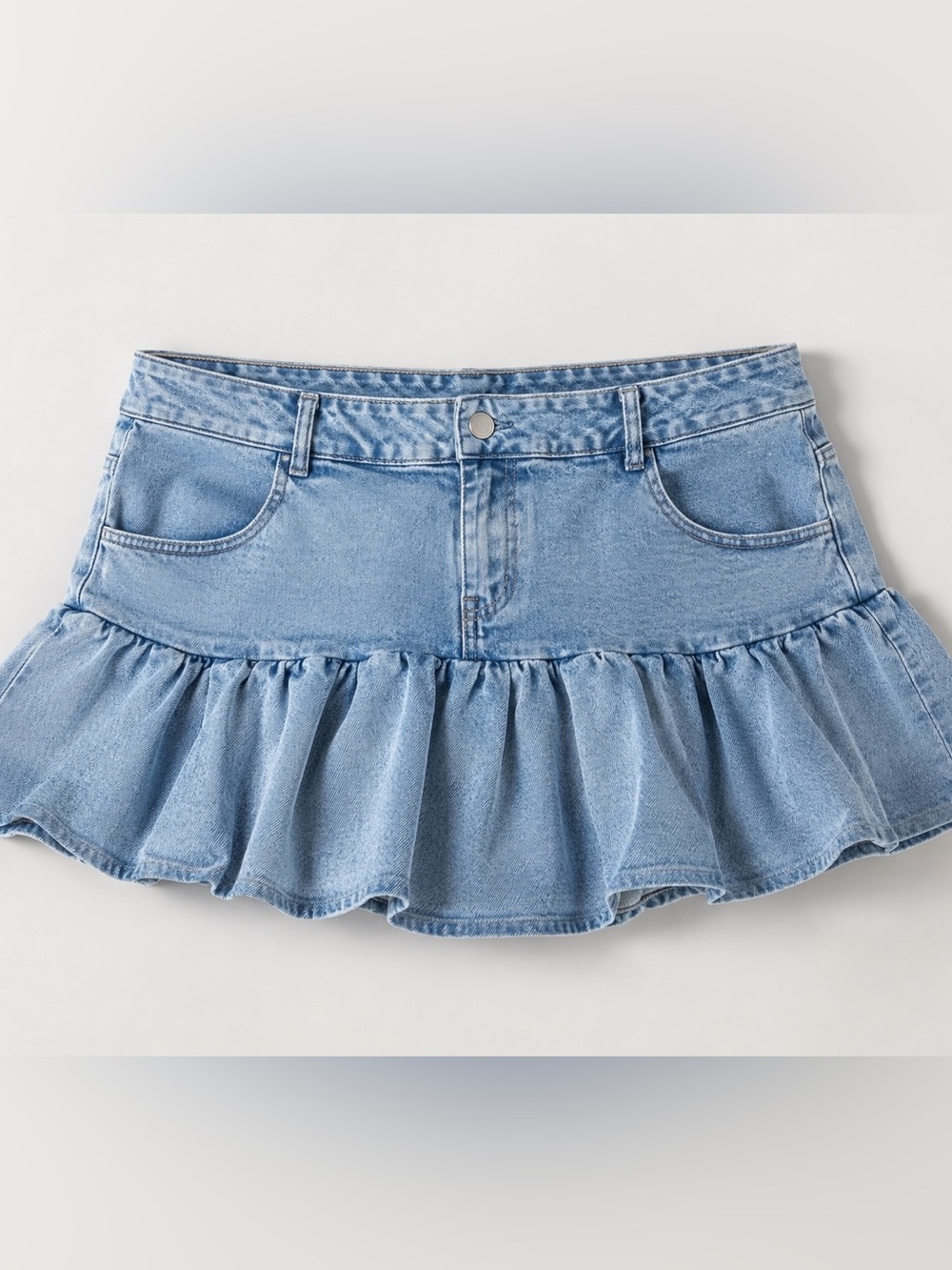 Fashion Nova Light Blue Denim Ruffle Mini Skirt